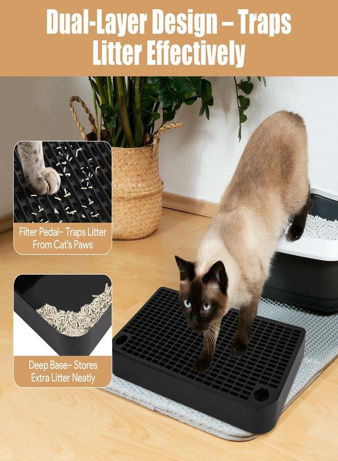 SXoonKing Cat Litter Box Step, Cat Ramp for Litter Box, Double Layered Litter Catcher Mat with Filter Function, Pet Ramp Stool for Kitten & Elderly Cats, Non-Slip & Anti-Litter Tracking, Easy Clean (Black) - Image 3